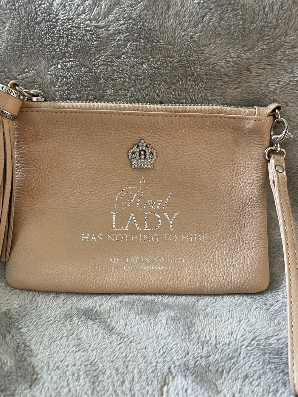 My Flat In London Pebbled Leather Wristlet - Nude.